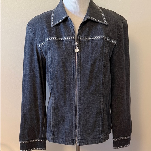 St John Sport Studded Gray Denim Jacket Size Small - Picture 3 of 6